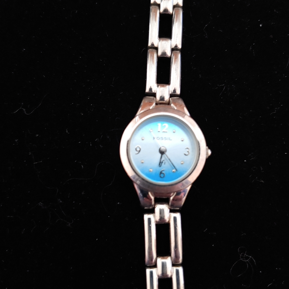 Fossil Watch with Blue Opalescent Face